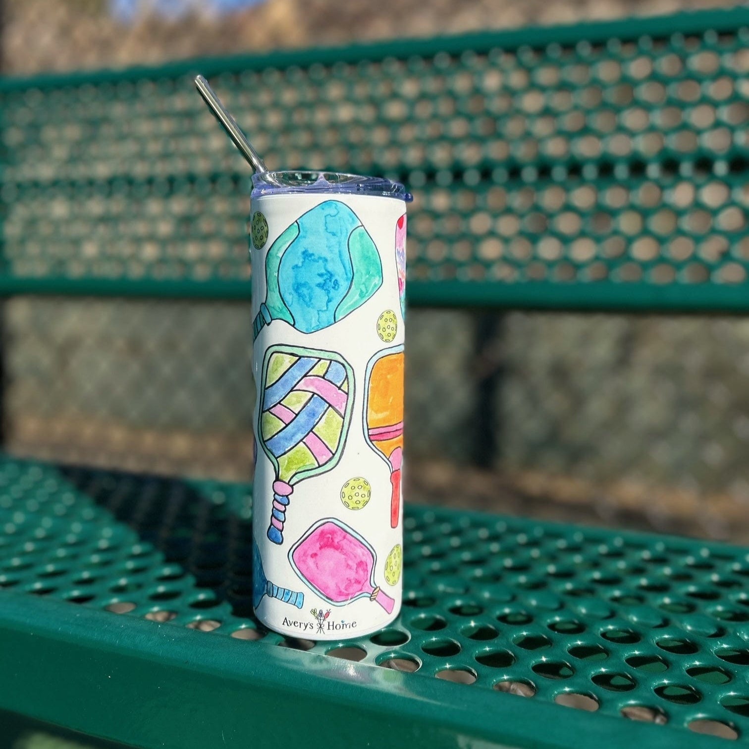 Skinny 20 oz Tumbler with Pickleball Paddles and Metal Straw -The Pickleball Store at Auburn