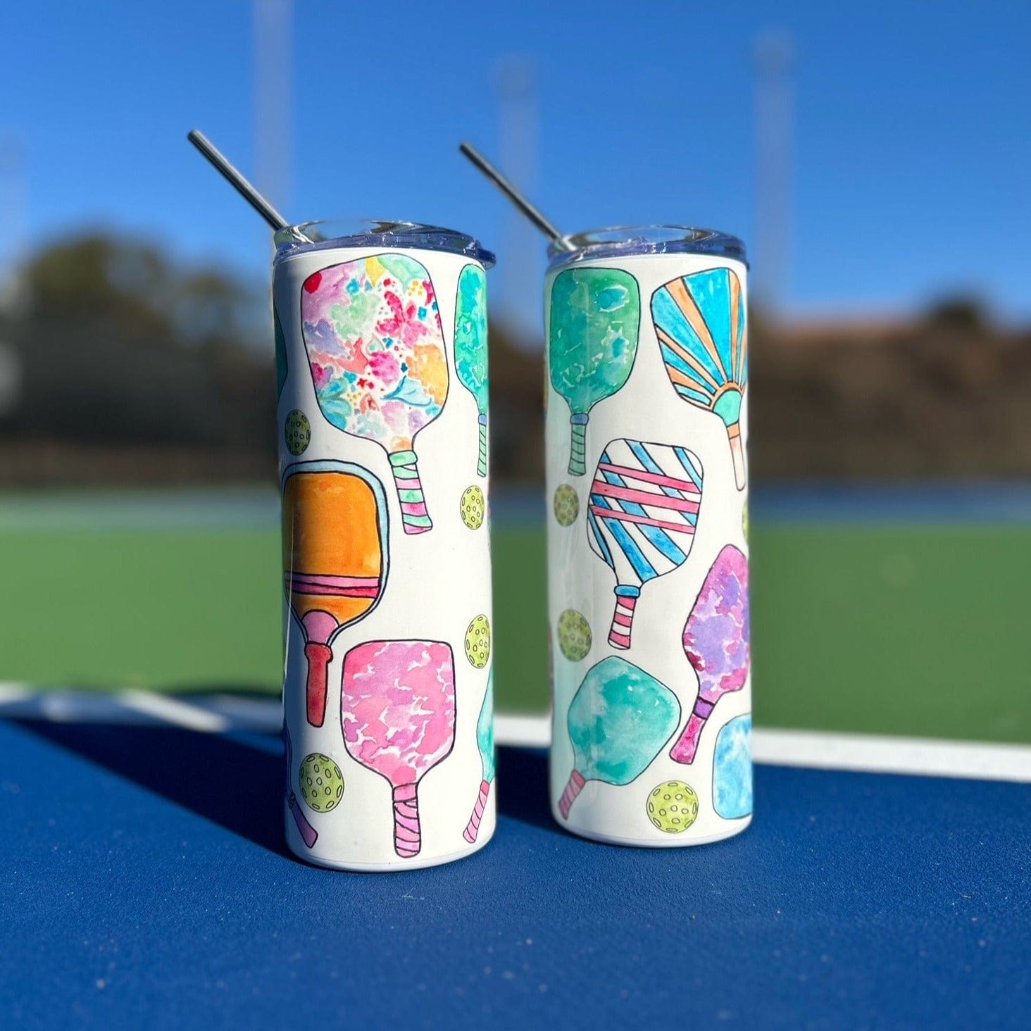 Skinny 20 oz Tumbler with Pickleball Paddles and Metal Straw -The Pickleball Store at Auburn
