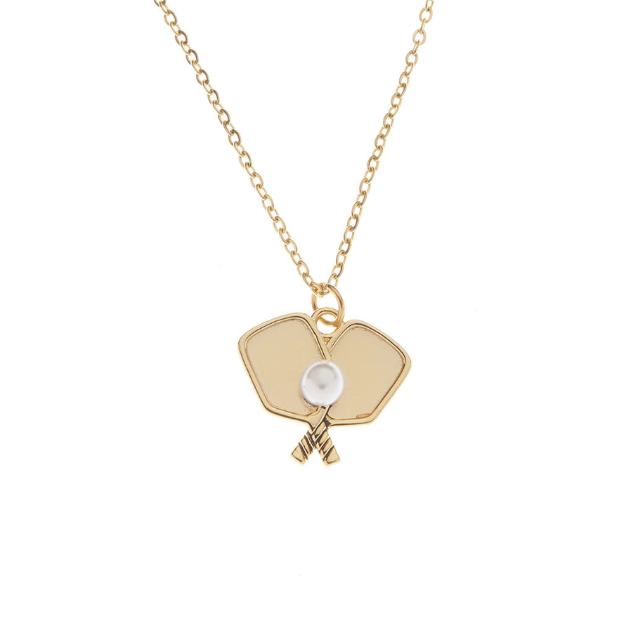 Gold Pickleball Paddles Necklace with Pearl -The Pickleball Store at Auburn