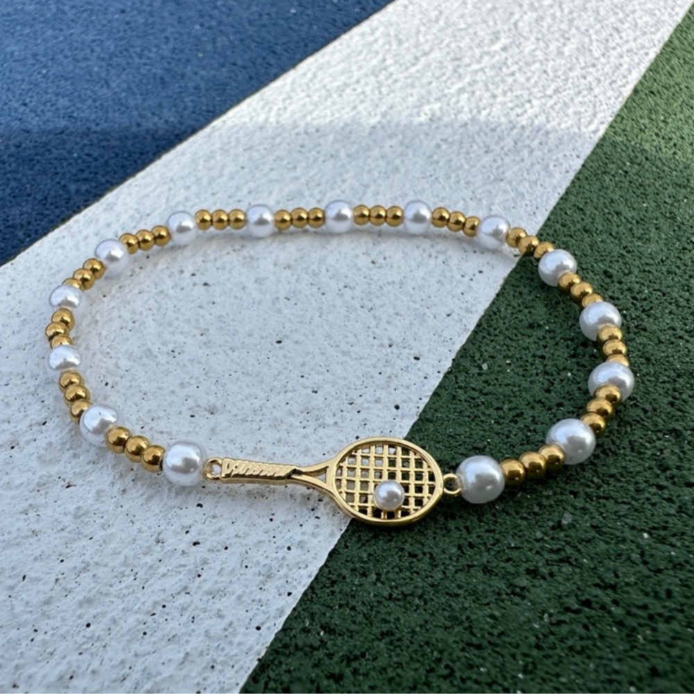 Gold and Pearl Beaded Tennis Bracelet -The Pickleball Store at Auburn