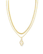 Abbie Gold Pave Frame Multi Strand Necklace in Ivory Mother-of-Pearl -The Pickleball Store at Auburn