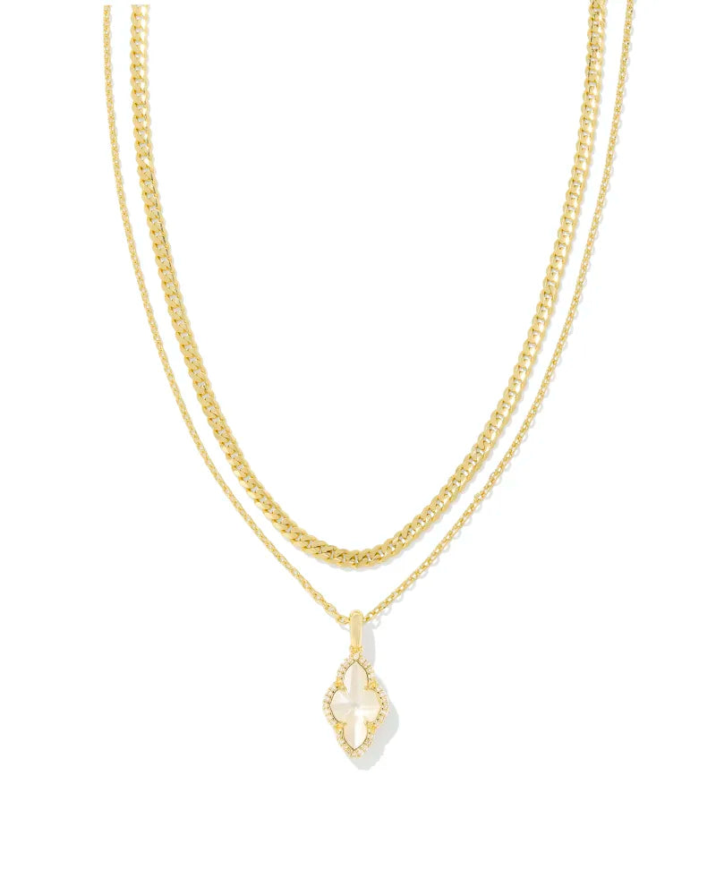 Abbie Gold Pave Frame Multi Strand Necklace in Ivory Mother-of-Pearl -The Pickleball Store at Auburn