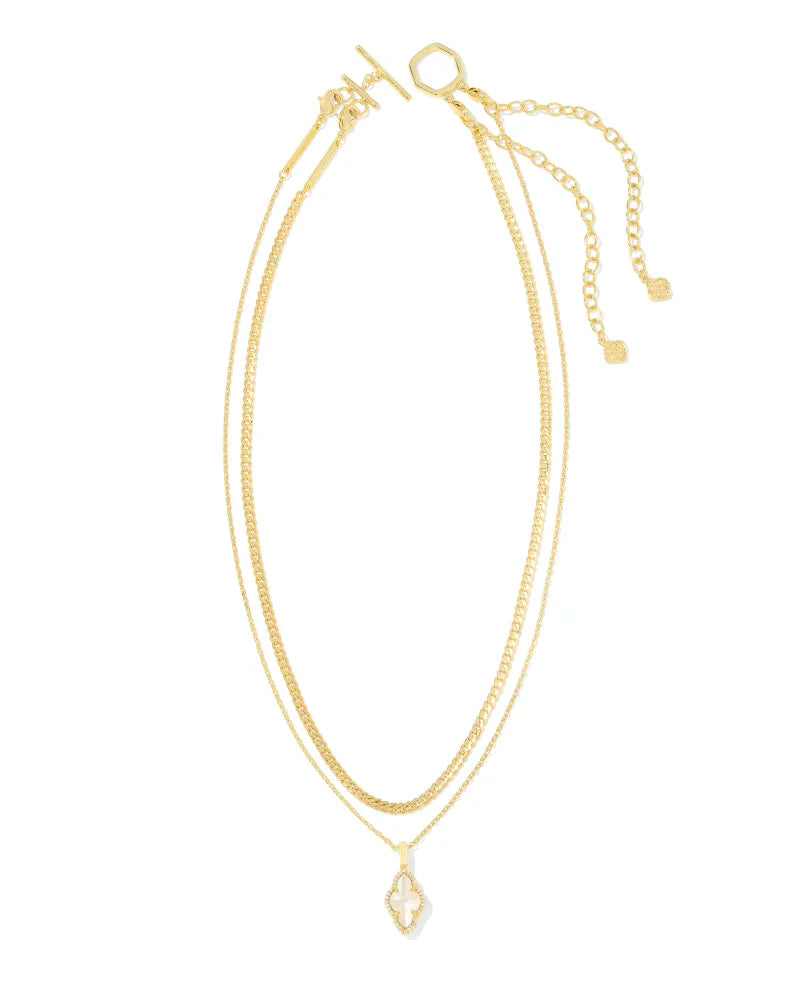 Abbie Gold Pave Frame Multi Strand Necklace in Ivory Mother-of-Pearl -The Pickleball Store at Auburn