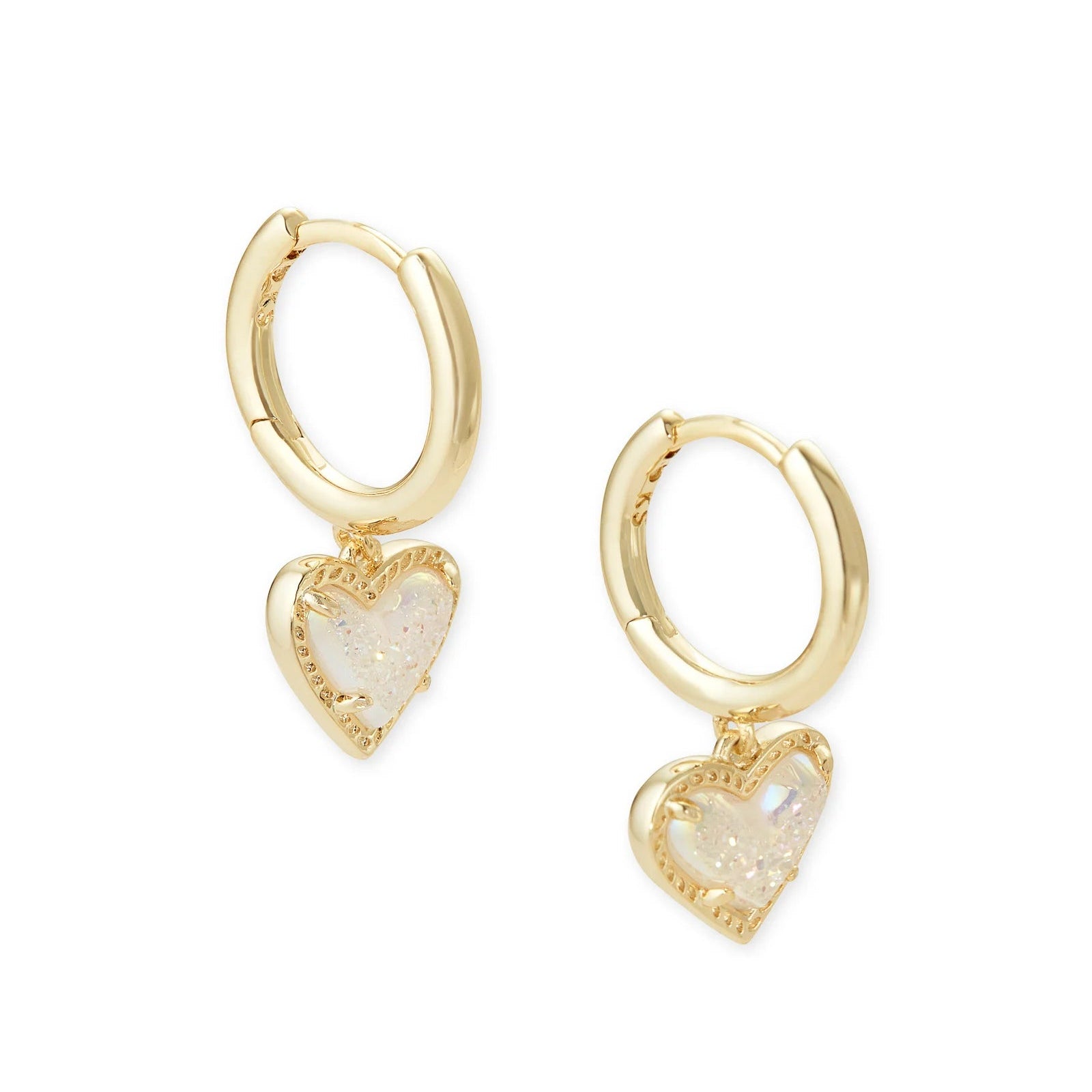 Ari Heart Gold Huggie Earrings in Iridescent Drusy -The Pickleball Store at Auburn