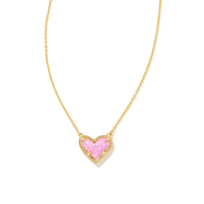 Ari Heart Gold Pendant Necklace in Bubblegum Pink Opal -The Pickleball Store at Auburn