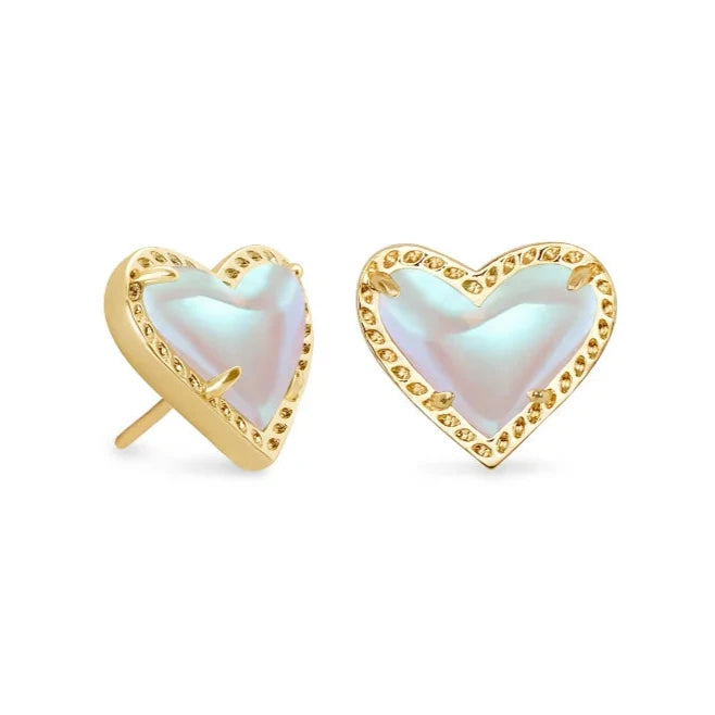 Ari Heart Gold Stud Earrings in Dichroic Glass -The Pickleball Store at Auburn
