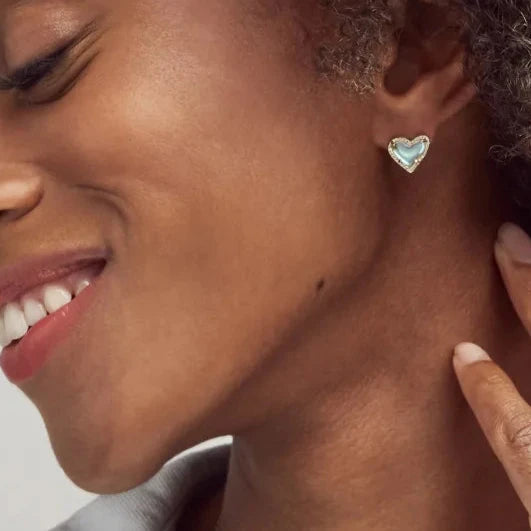 Ari Heart Gold Stud Earrings in Dichroic Glass -The Pickleball Store at Auburn