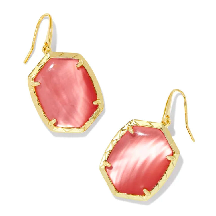 Daphne Gold Drop Earrings in Coral Pink Mother-of-Pearl -The Pickleball Store at Auburn