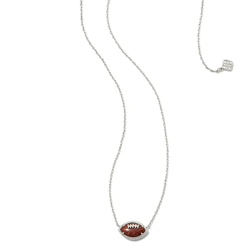 Football Silver Short Pendant Necklace in Orange Goldstone -The Pickleball Store at Auburn