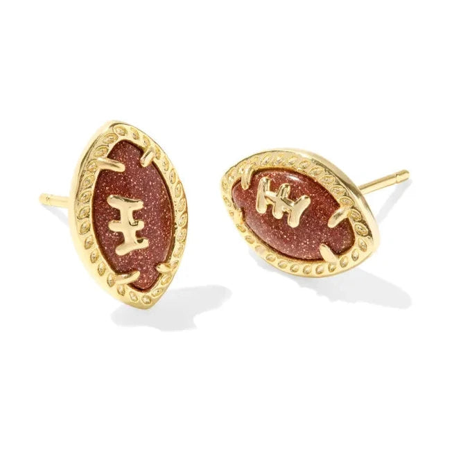 Football Gold Stud Earrings in Orange Goldstone -The Pickleball Store at Auburn
