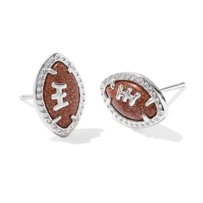 Football Silver Stud Earrings in Orange Goldstone -The Pickleball Store at Auburn