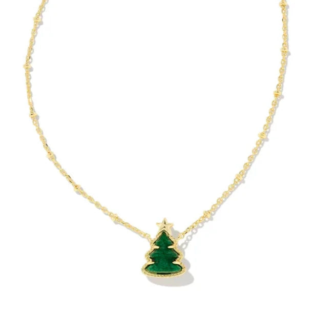 Holiday Tree Short Pendant Necklace in Green Quartzite -The Pickleball Store at Auburn