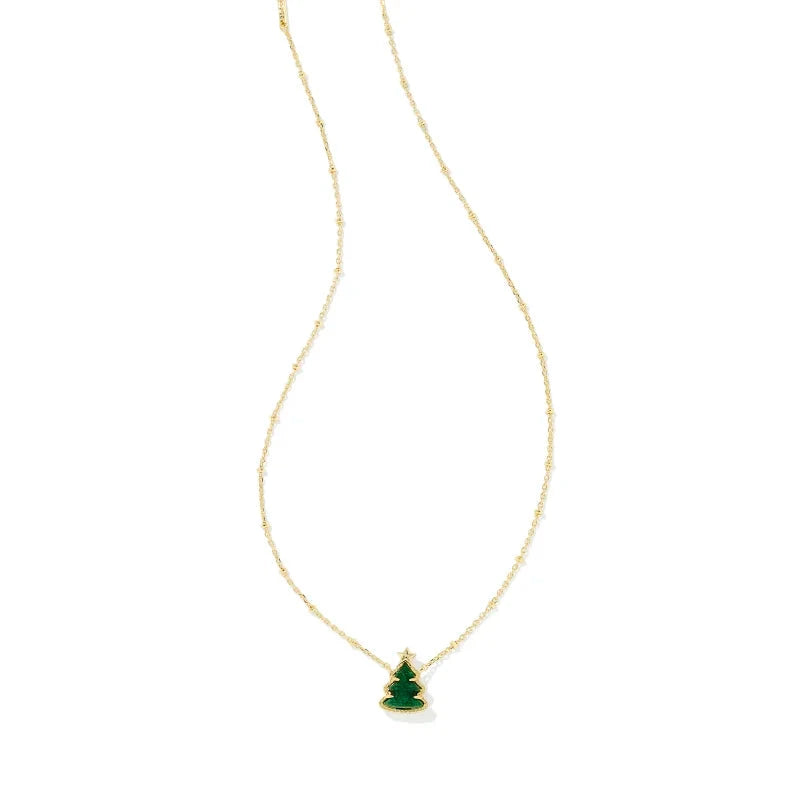 Holiday Tree Short Pendant Necklace in Green Quartzite -The Pickleball Store at Auburn