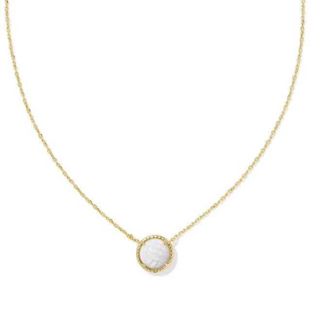 Volleyball Gold Short Pendant Necklace in White Mother-of-Pearl -The Pickleball Store at Auburn