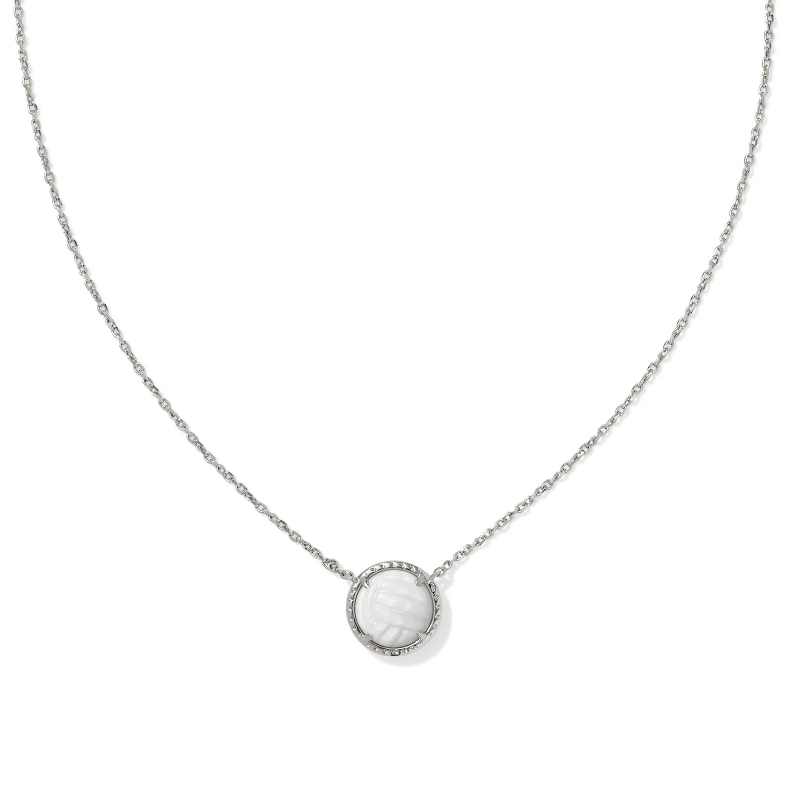 Volleyball Silver Short Pendant Necklace in White Mother-of-Pearl -The Pickleball Store at Auburn