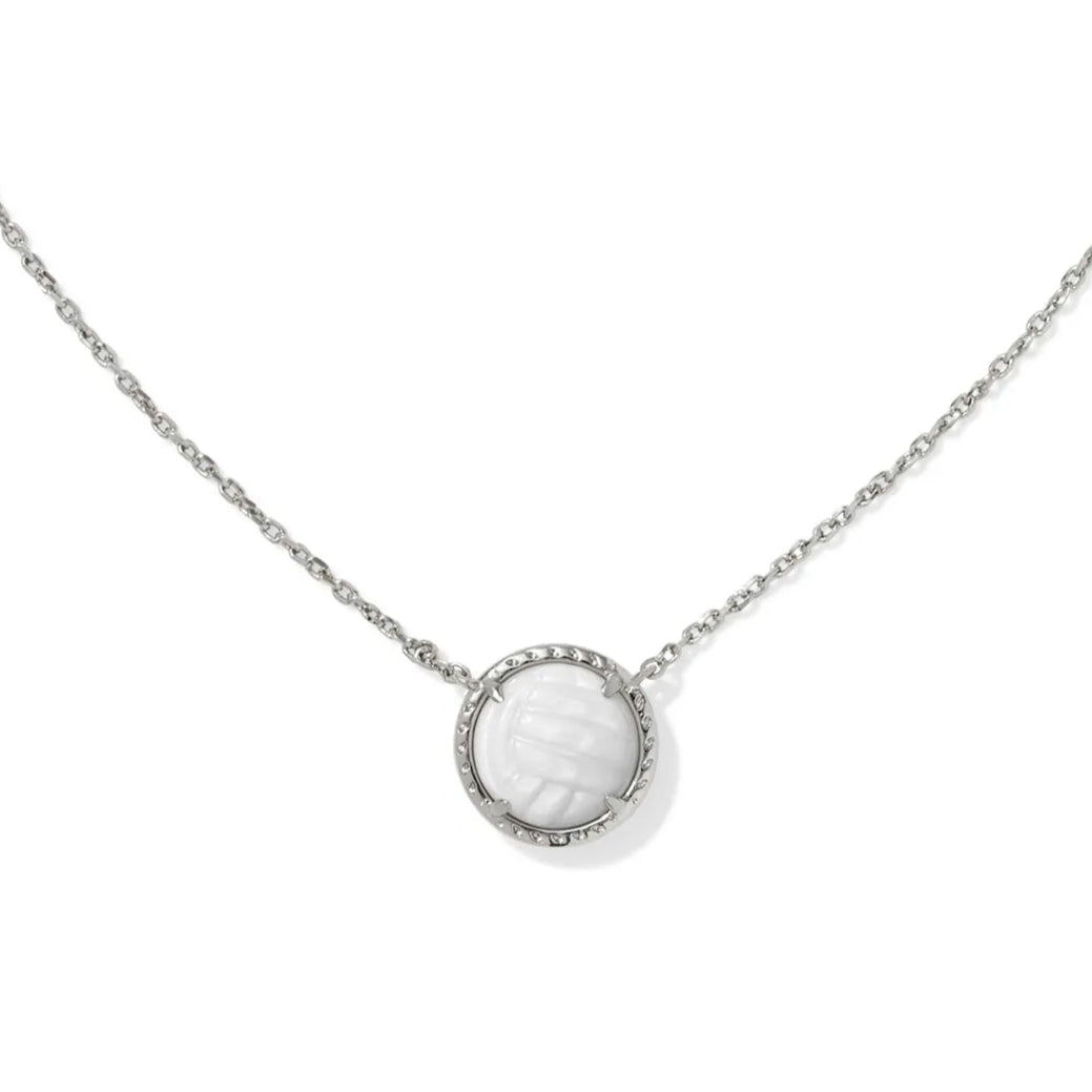 Volleyball Silver Short Pendant Necklace in White Mother-of-Pearl -The Pickleball Store at Auburn