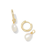 Willa Gold Pearl Huggie Earrings in White Pearl -The Pickleball Store at Auburn