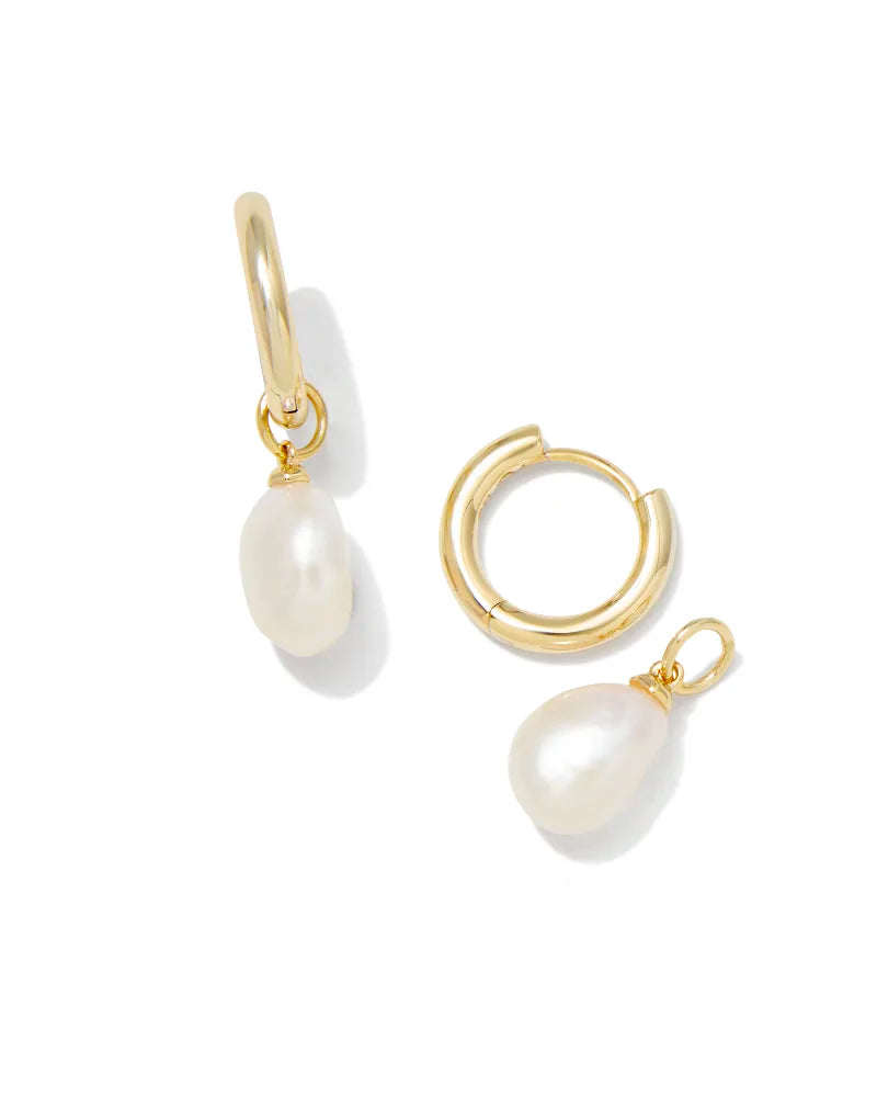 Willa Gold Pearl Huggie Earrings in White Pearl -The Pickleball Store at Auburn