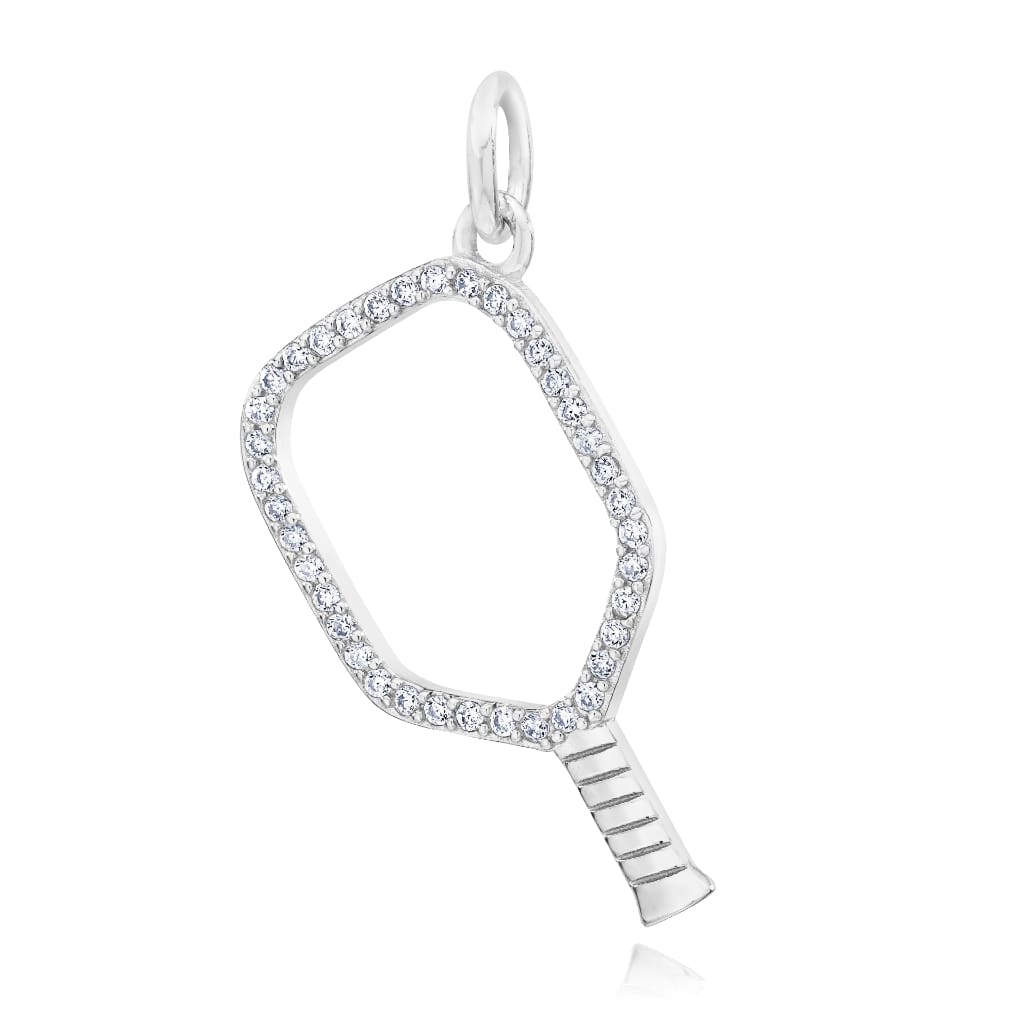 Silver Pickleball Open Paddle Pendant with CZ -The Pickleball Store at Auburn