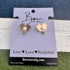 Double Pickleball Paddles Gold and Pearl Stud Earrings -The Pickleball Store at Auburn