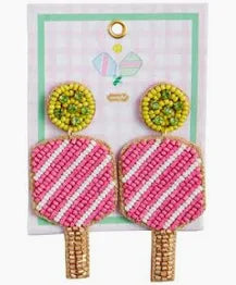 Mud Pie Pink Beaded Pickleball Earrings -The Pickleball Store at Auburn