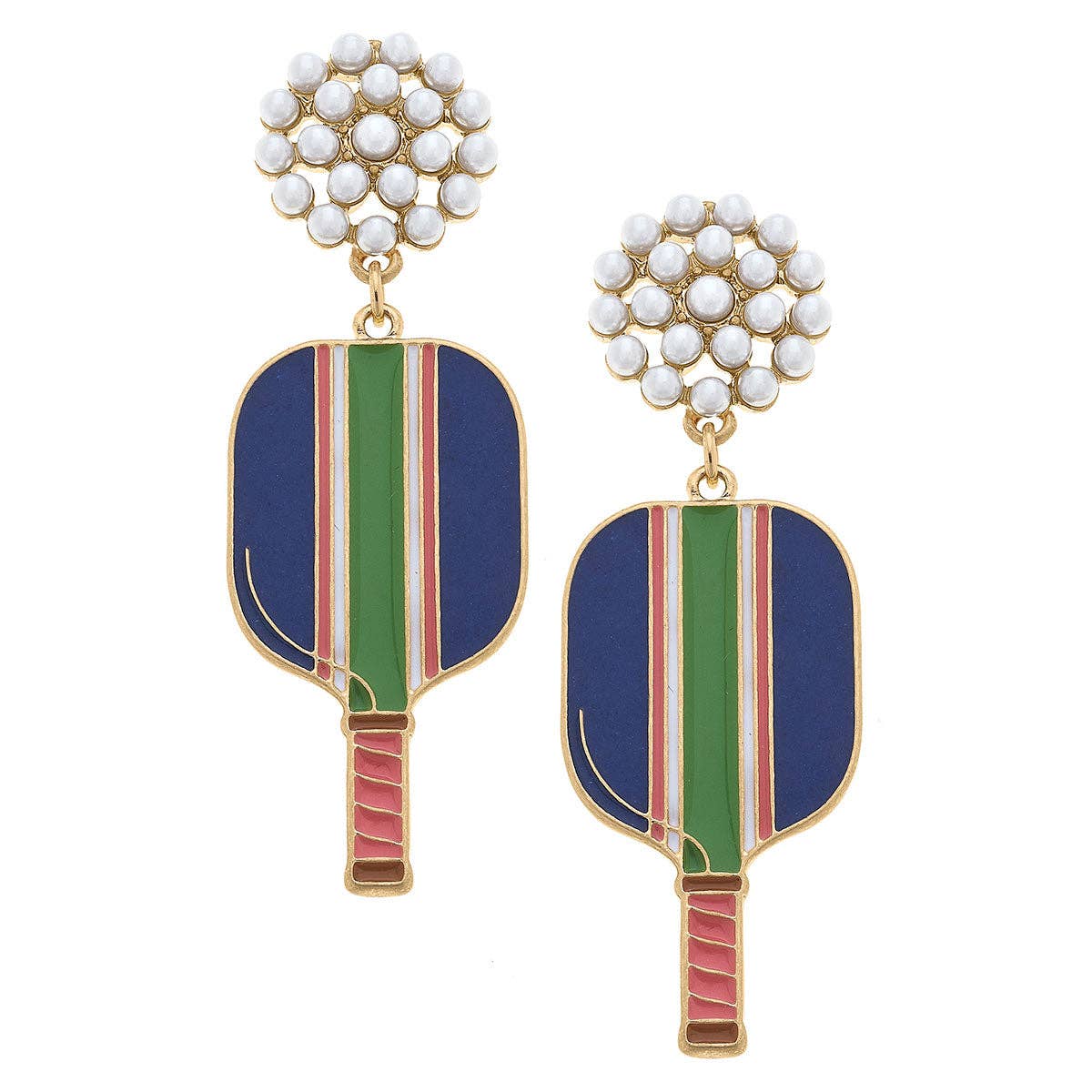 Ellie Pickleball Pearl Cluster Drop Earrings in Blue or Pink -The Pickleball Store at Auburn