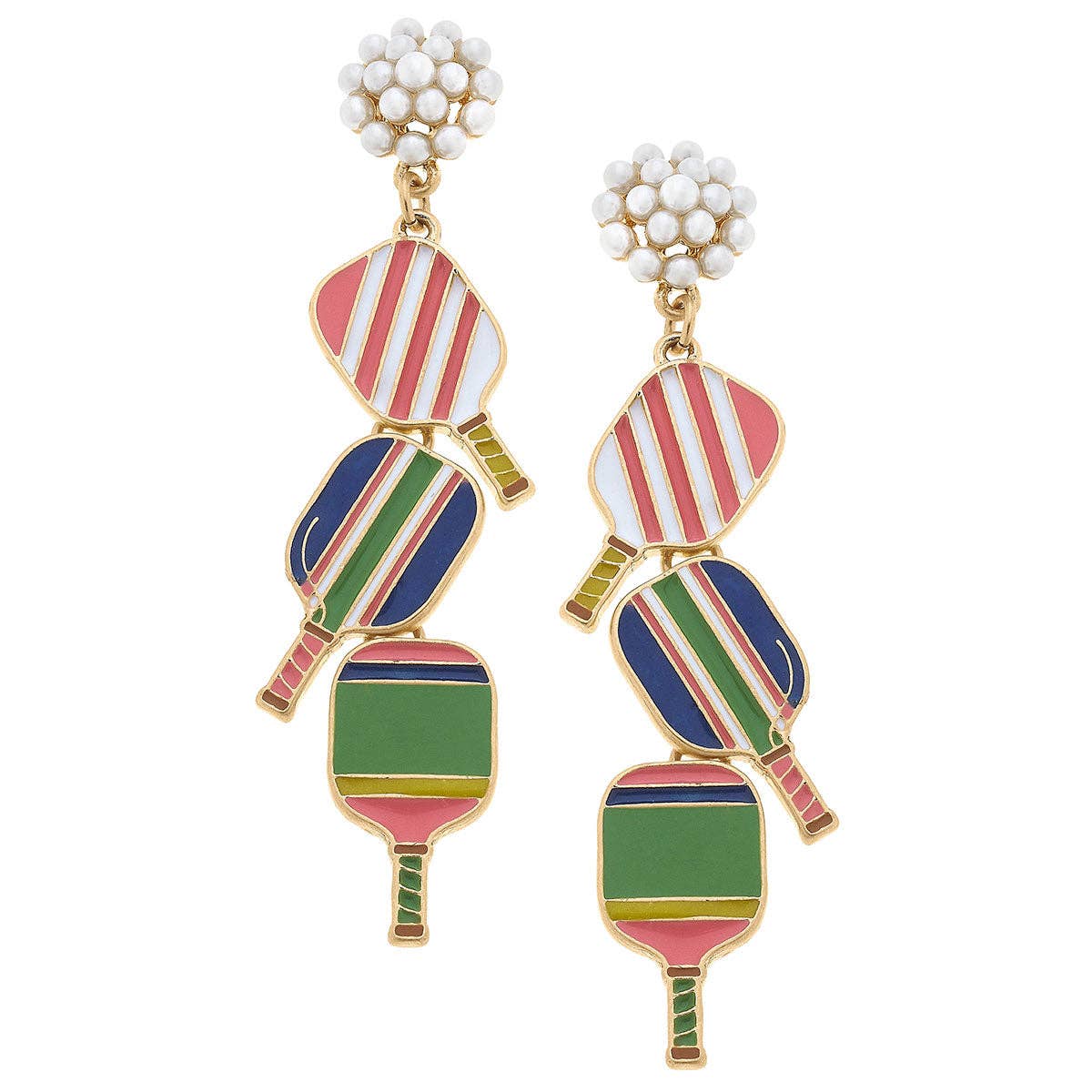 Ellie Pickleball Triple Linked Pearl Cluster Drop Earrings -The Pickleball Store at Auburn