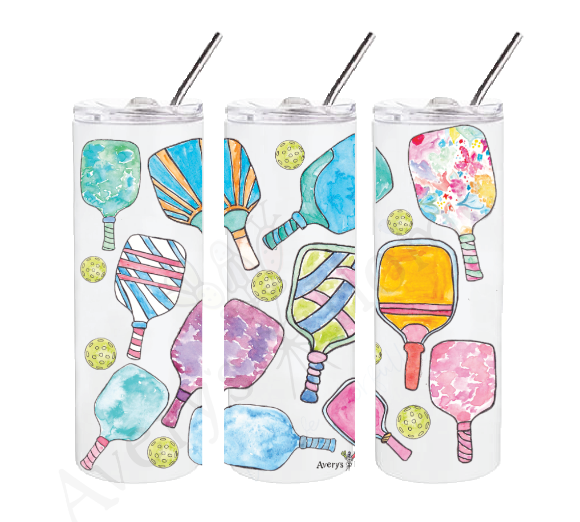 Skinny 20 oz Tumbler with Pickleball Paddles and Metal Straw -The Pickleball Store at Auburn