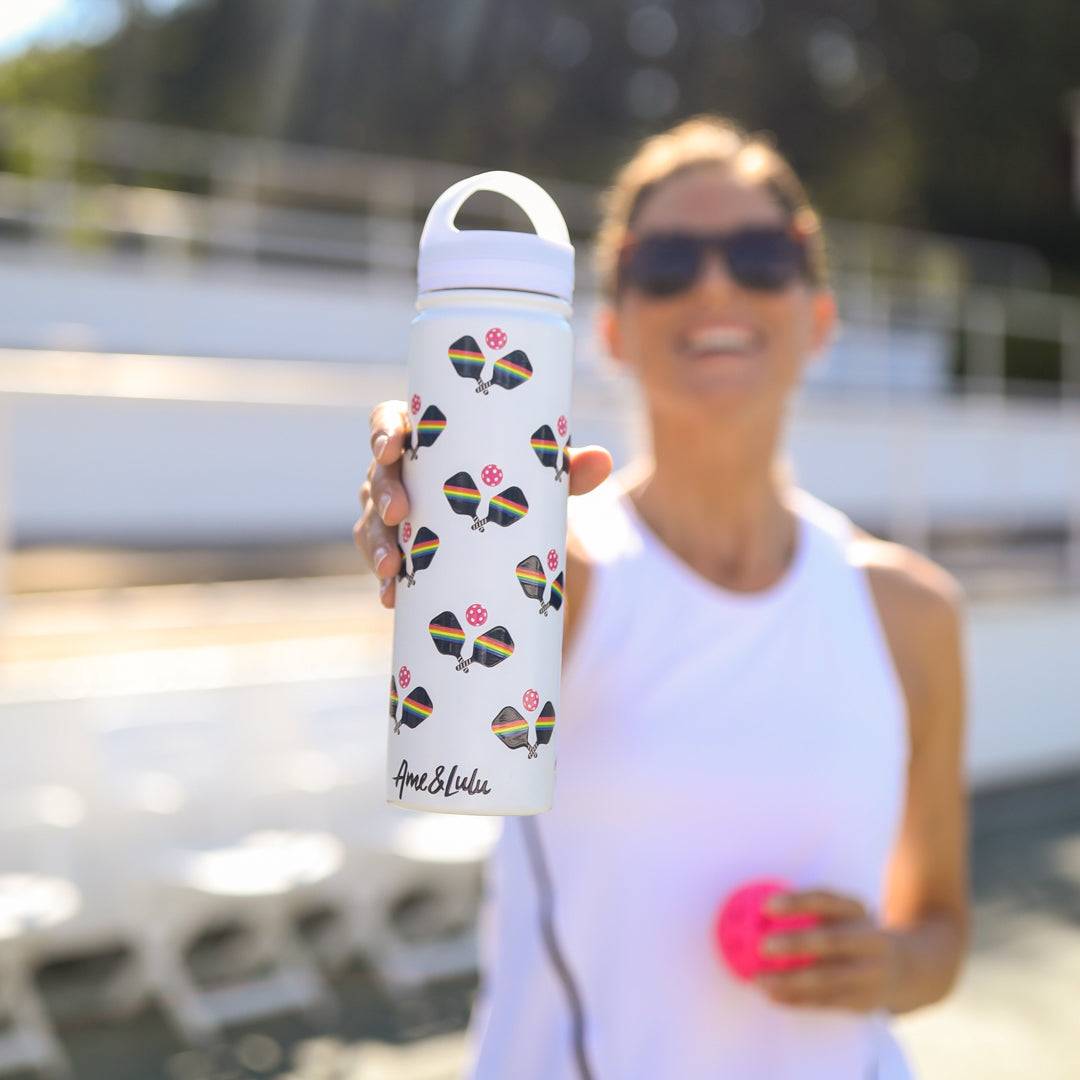 Course and Court Water Bottle - Rainbow Paddles -The Pickleball Store at Auburn